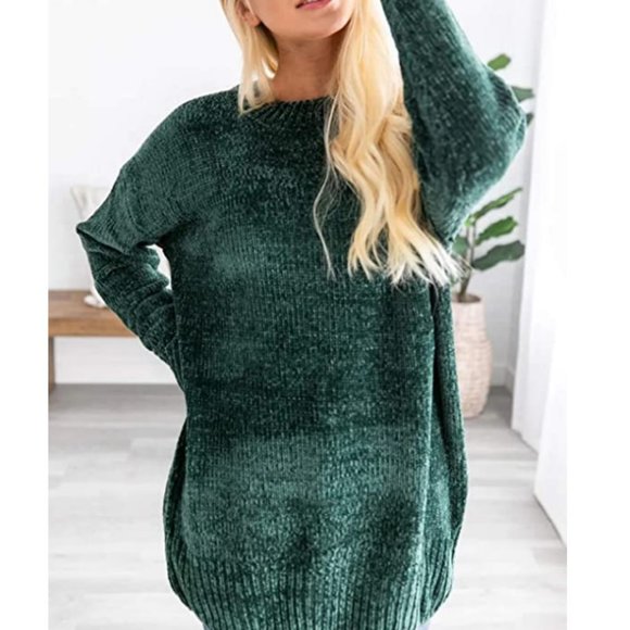 Chenille Knitted Oversized  Sweater- Green S - Picture 2 of 7